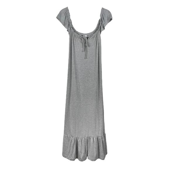 Nordstrom Maxi Dress Swing Tie Detail Peasant Flouncy Hem Minimalist M Gray - Picture 1 of 8